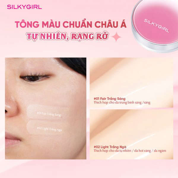 Phấn Nước Silkygirl Chống Nắng Lâu Trôi (Serum Cushion SPF50+ PA+++) 01 Fair