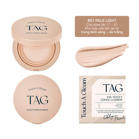 Phấn Nước TAG Kiềm Dầu (Velvet Cover Cushion SPF 50+ PA+++) 01 - Pale Light