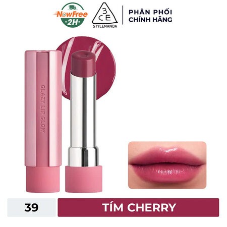 Son Bóng 3CE Dưỡng Ẩm (Glazy Lip Glow) 39 Bouncy Cherry
