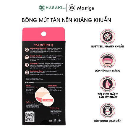 Bộ 2 Mút Tán Nền Kháng Khuẩn Mastige Marshmallow Mềm Mịn 2 cái