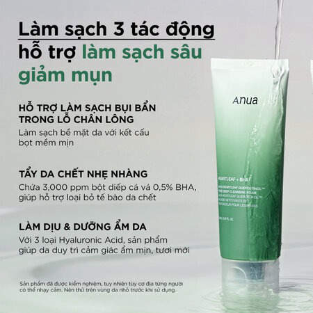 Sữa Rửa Mặt Anua Diếp Cá Cho Da Dầu Mụn (Heartleaf Quercetinol Pore Deep Cleansing Foam) 150ml