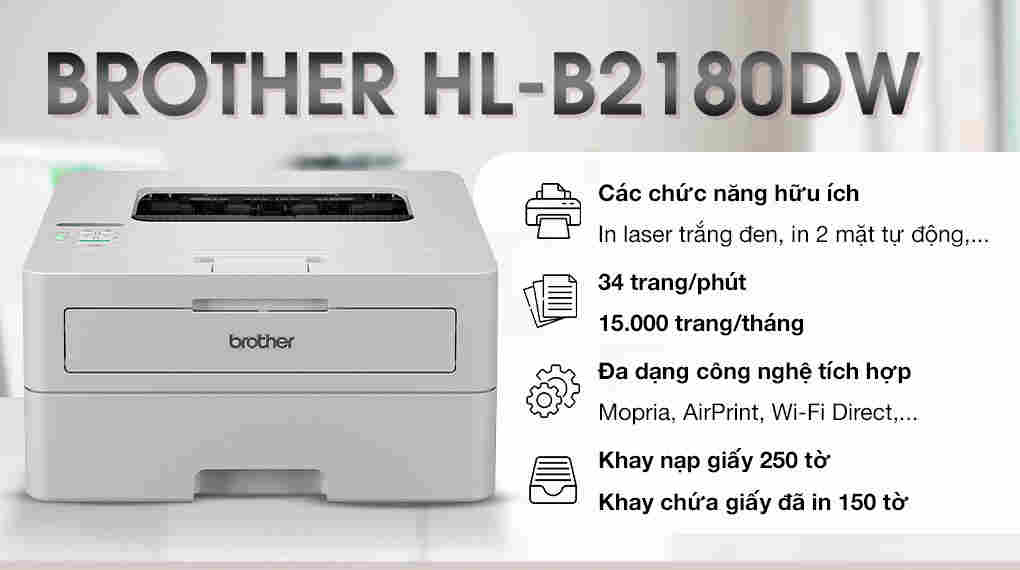 Máy in laser trắng đen đơn năng Brother HL-B2180DW Wifi