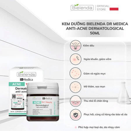 Kem Dưỡng Bielenda Giảm Mụn Mờ Thâm Đều Màu Da (Dr Medica Anti-Acne Cream) 50ml