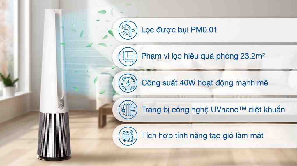 Máy lọc không khí kết hợp quạt LG PuriCare AeroTower Hit FS15GPBK0.ABAE 40W