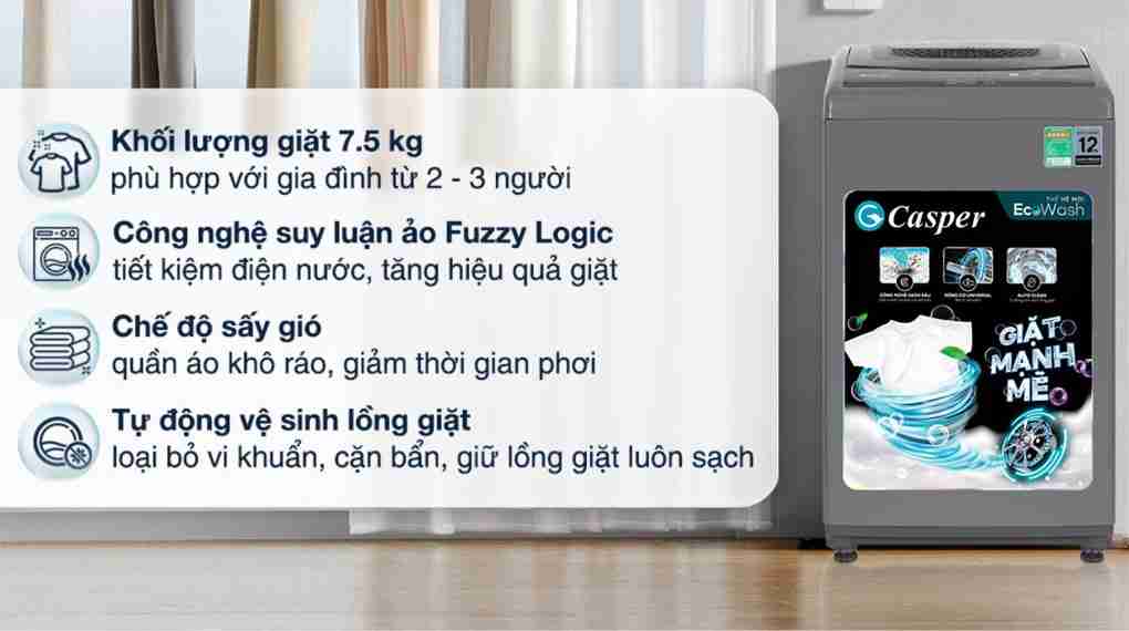 Máy giặt Casper 7.5 kg WT-75NG1