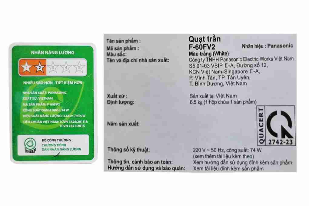 Quạt trần Panasonic 3 cánh F-60FV2-S 74W