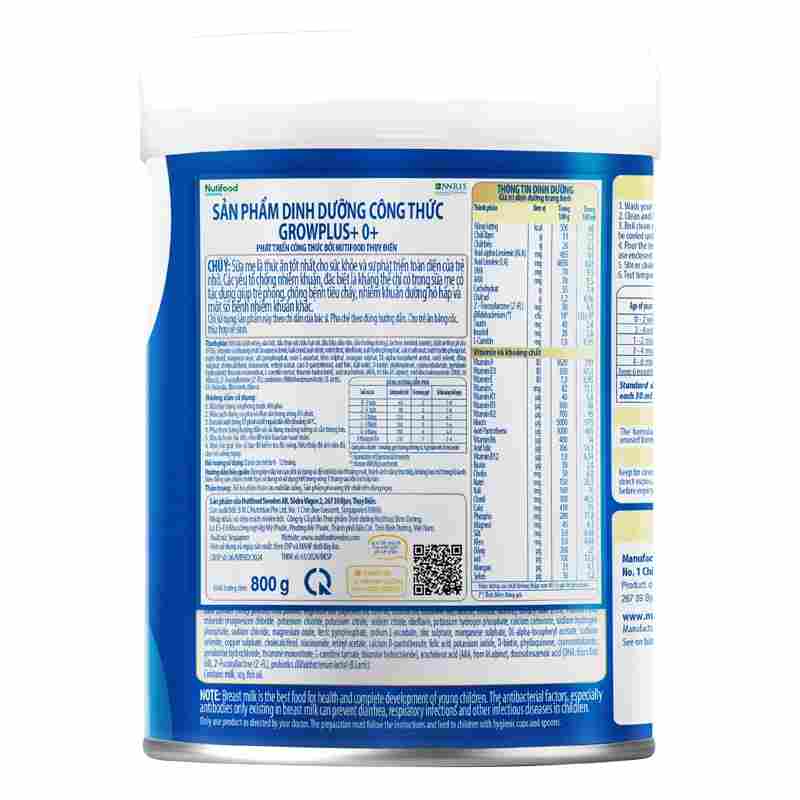 Sữa bột Nutifood GrowPLUS+ xanh nhạt 0+ 800g