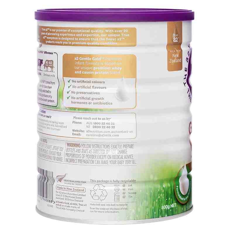 Sữa bột a2 Gentle Gold Premium Infant Formula số 1 800g