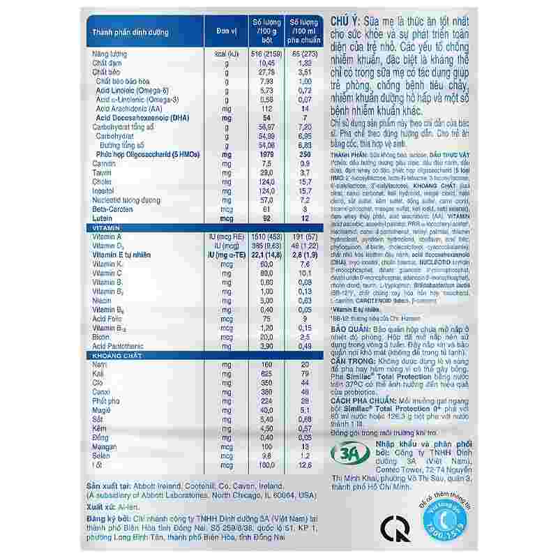 Sữa bột Similac Total Protection 0+ 850g