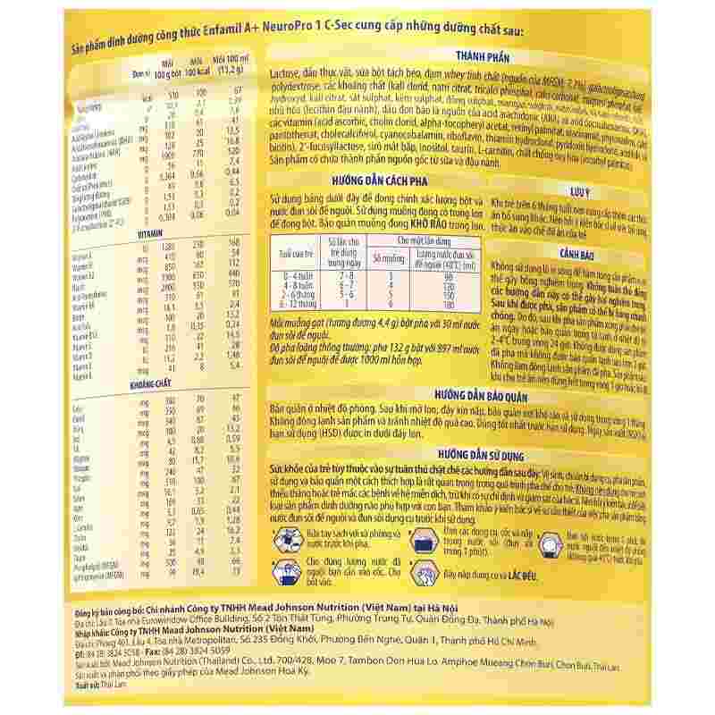 Sữa bột Enfamil A+ Neuropro C-Sec số 1 800g