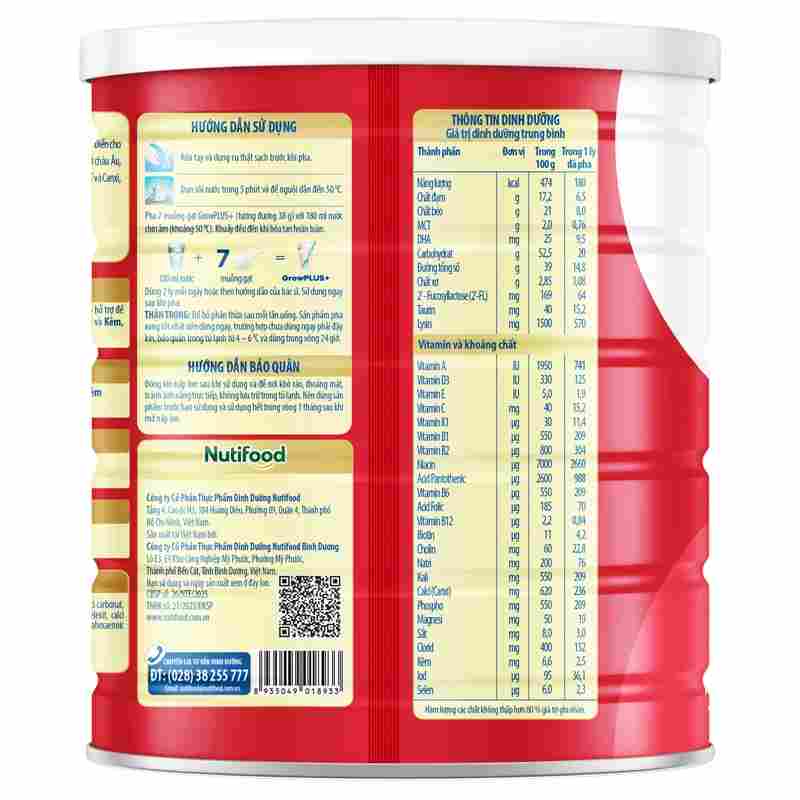 Sữa bột Nutifood GrowPLUS+ đỏ 2+ hương vani 1.5kg