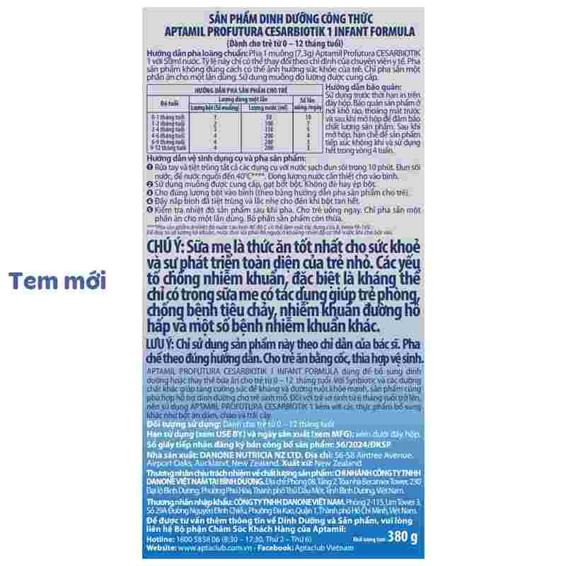 Sữa bột Aptamil Profutura Cesarbiotik số 1 380g