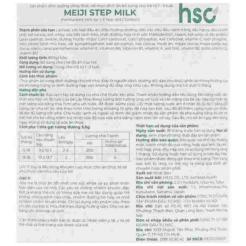 Sữa bột Meiji Step Milk 800g (có muỗng)
