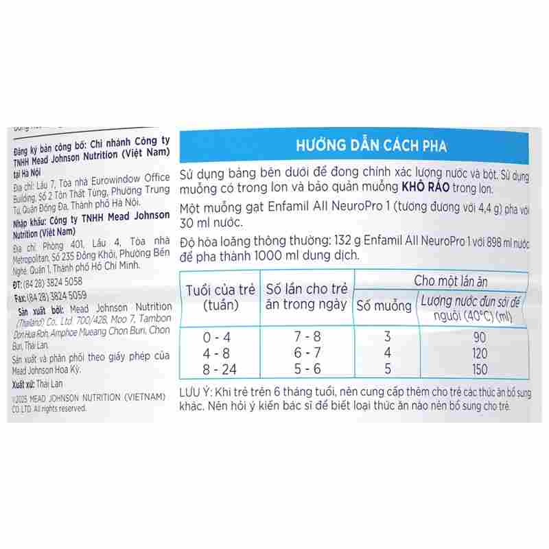 Sữa bột Enfamil A2 Neuropro Infant Formula số 1 800g