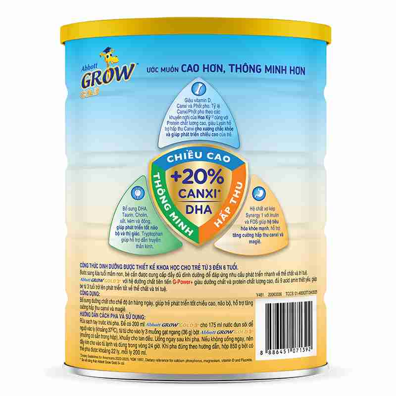 Sữa bột Abbott Grow Gold 3+ 850g