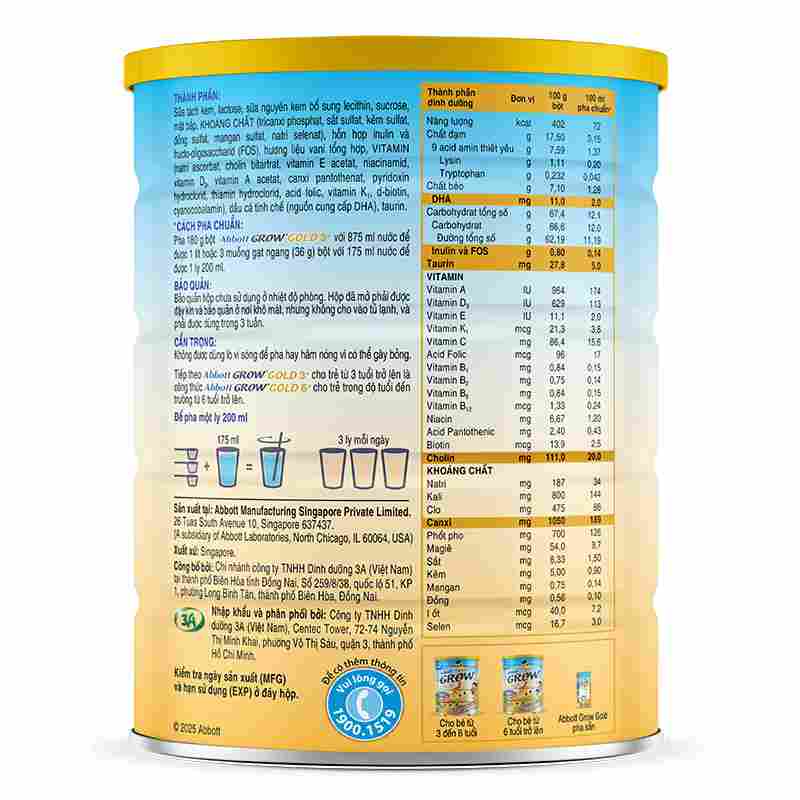 Sữa bột Abbott Grow Gold 3+ 850g