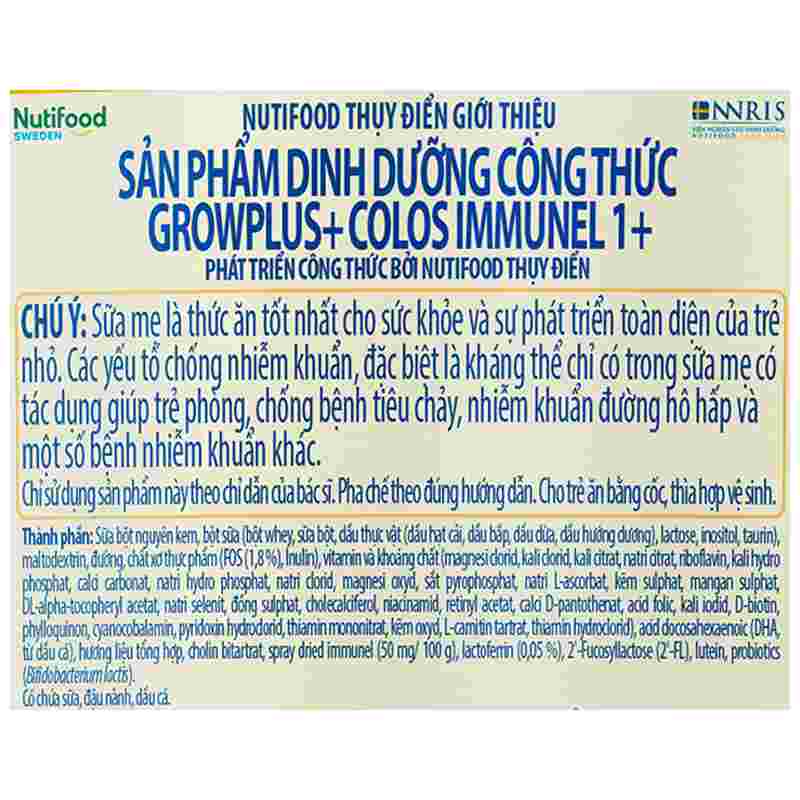 Sữa bột Nutifood GrowPLUS+ Colos Immunel 1+ 800g