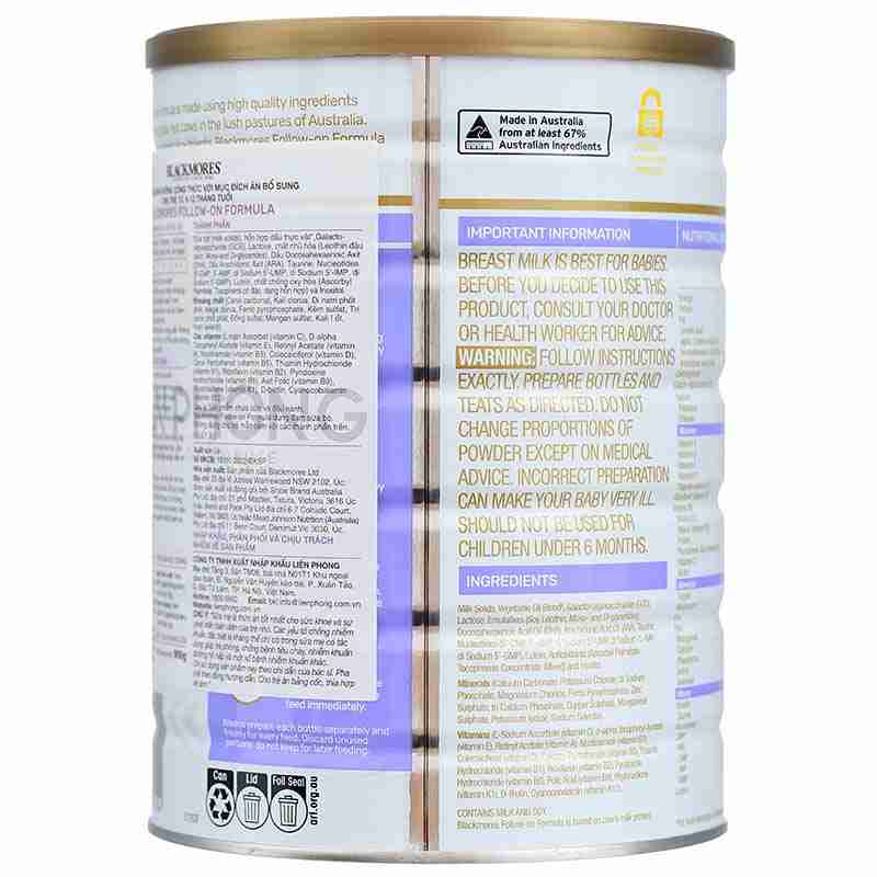 Sữa bột Blackmores Follow-on Formula số 2 900g (6-12 tháng)
