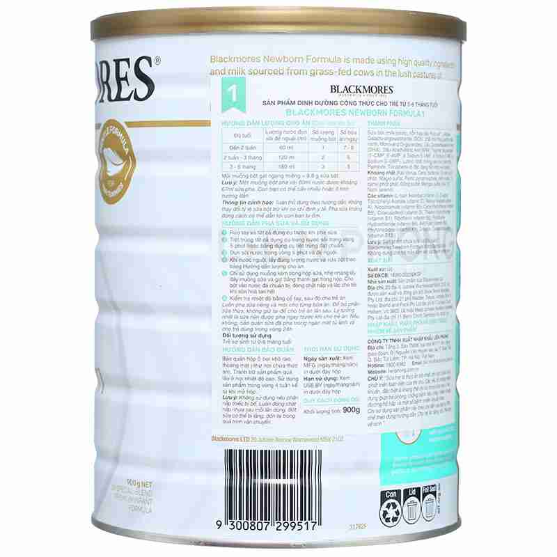 Sữa bột Blackmores NewBorn Formula số 1 900g (0-6 tháng)