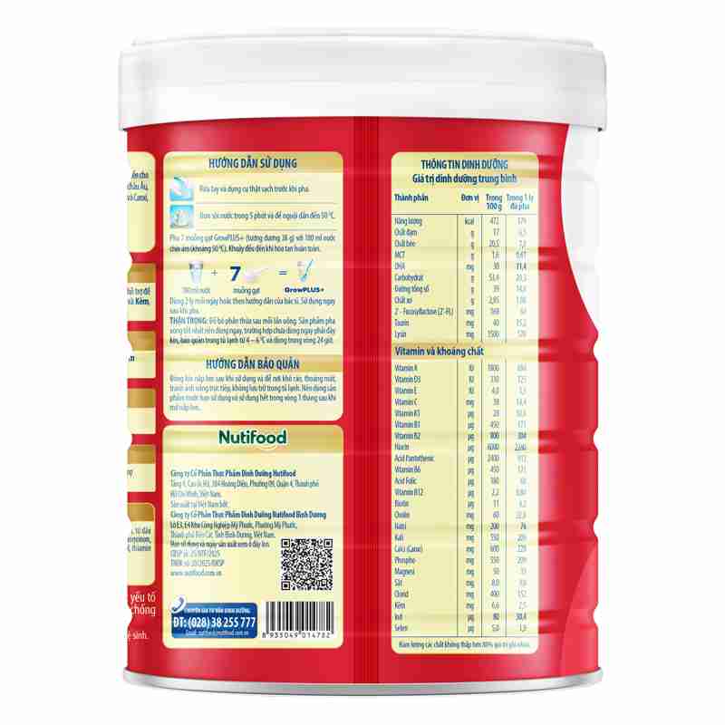Sữa bột Nutifood GrowPLUS+ đỏ 1+ 850g (1-2 tuổi)