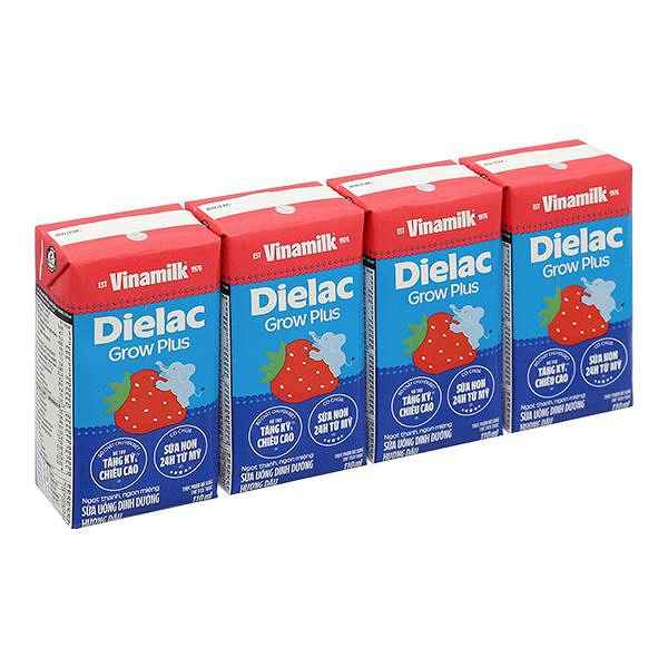 Lốc 4 hộp sữa non pha sẵn Dielac Grow Plus hương dâu 110ml