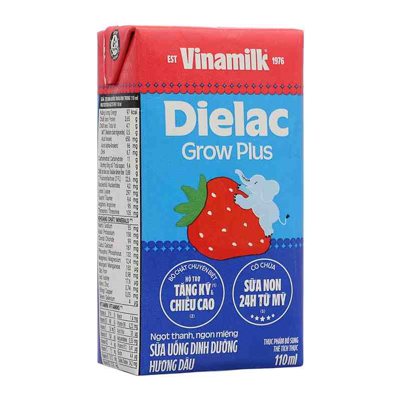 Lốc 4 hộp sữa non pha sẵn Dielac Grow Plus hương dâu 110ml