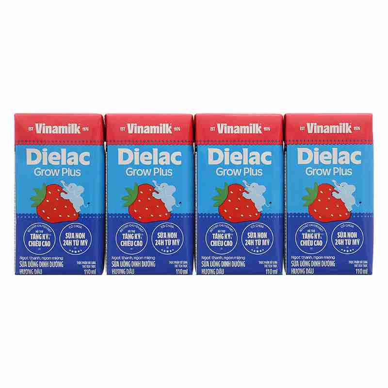 Lốc 4 hộp sữa non pha sẵn Dielac Grow Plus hương dâu 110ml