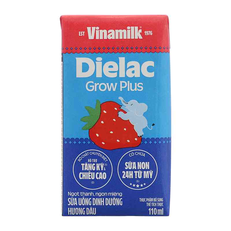 Lốc 4 hộp sữa non pha sẵn Dielac Grow Plus hương dâu 110ml