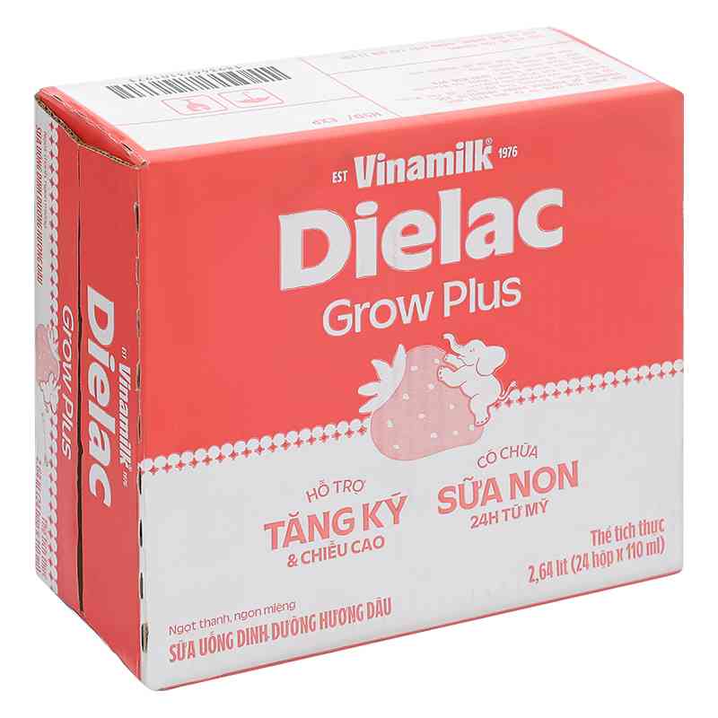Thùng 24 hộp sữa non pha sẵn Dielac Grow Plus hương dâu 110ml