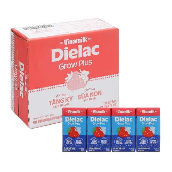 Thùng 24 hộp sữa non pha sẵn Dielac Grow Plus hương dâu 110ml