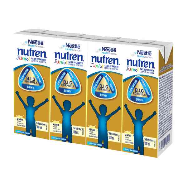 Lốc 4 hộp sữa pha sẵn Nutren Junior hương vani 180ml