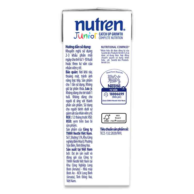 Lốc 4 hộp sữa pha sẵn Nutren Junior hương vani 180ml