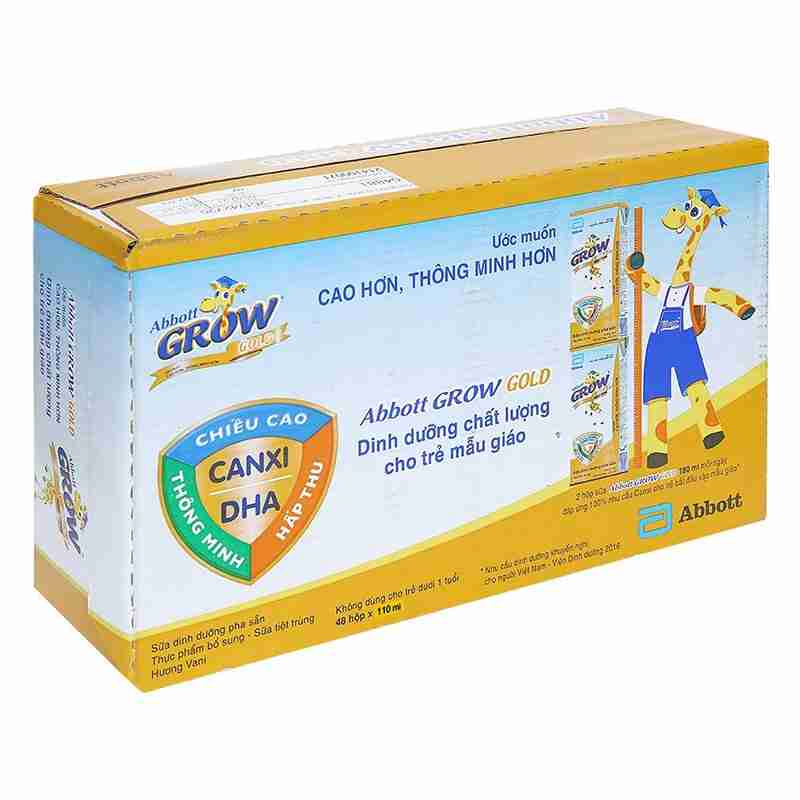 Thùng 48 hộp sữa pha sẵn Abbott Grow Gold hương vani 110ml