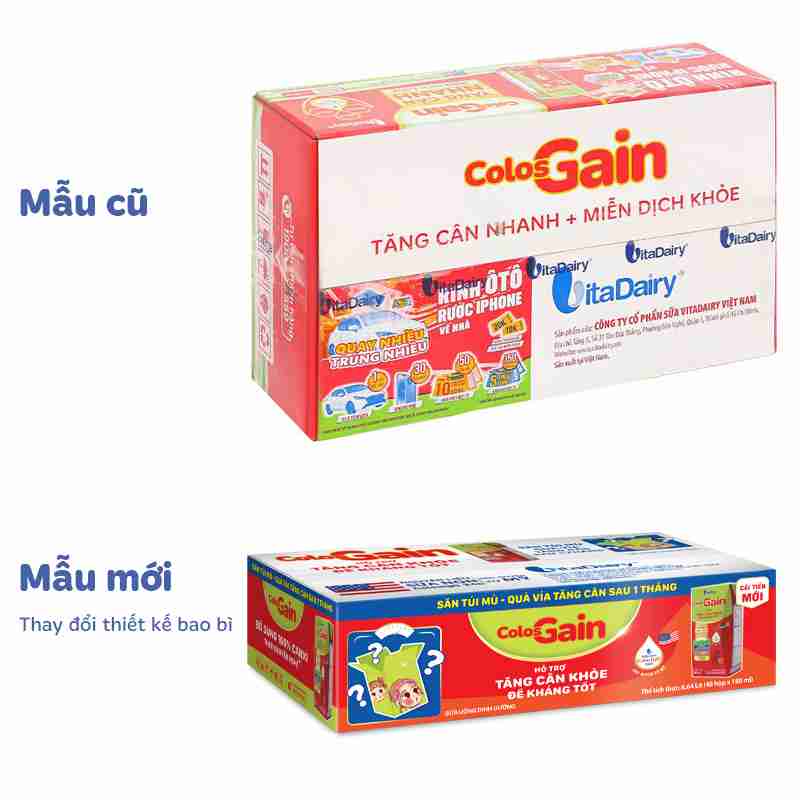 Thùng 48 hộp sữa non pha sẵn Colos Gain hương vani 180ml