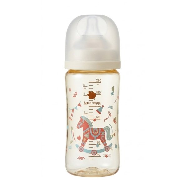 Bình sữa nhựa PPSU GreenFinger cổ rộng 280ml - Ngựa gỗ