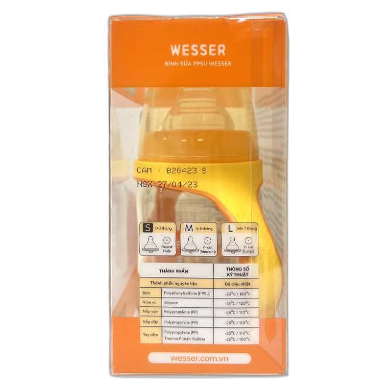 Bình sữa nhựa PPSU Wesser TBSWPP180 cổ rộng 180ml