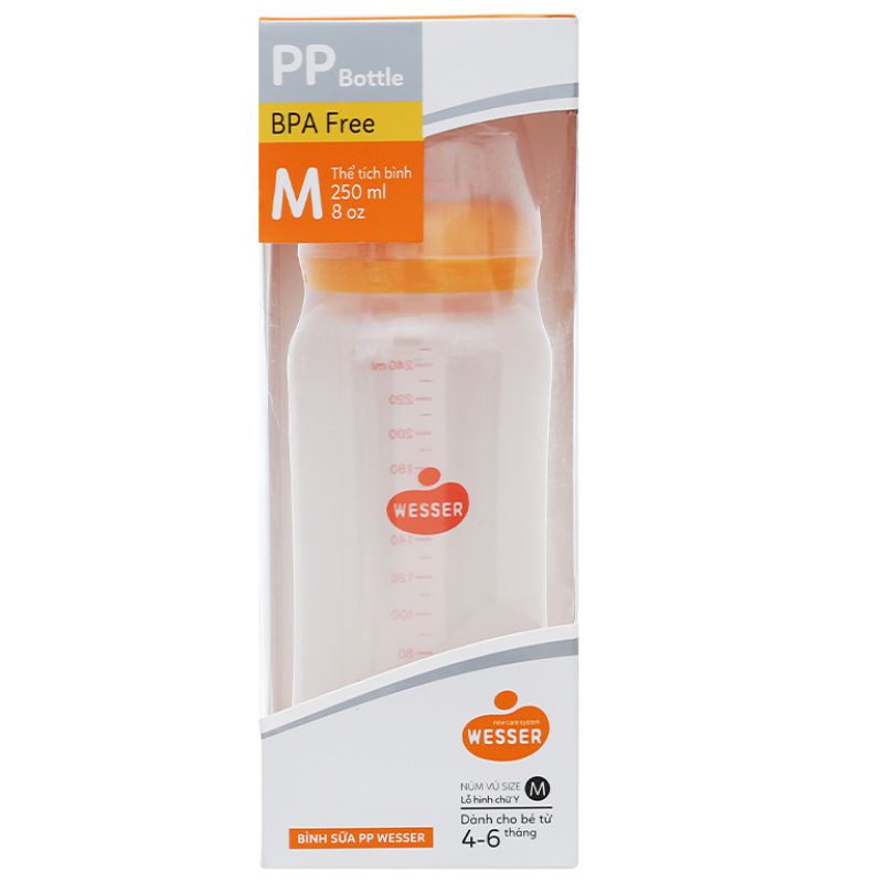Bình sữa nhựa PP Wesser TBSPPW250 cổ hẹp 250ml