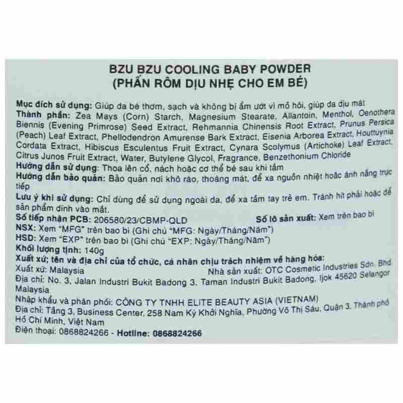 Phấn rôm tinh bột ngô cho bé BZU BZU 140g