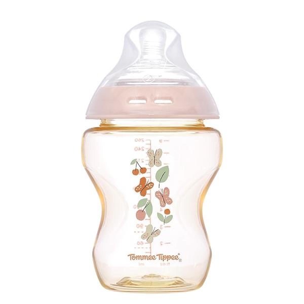 Bình sữa nhựa PPSU Tommee Tippee Natural Start cổ rộng 260ml - Họa tiết hồng