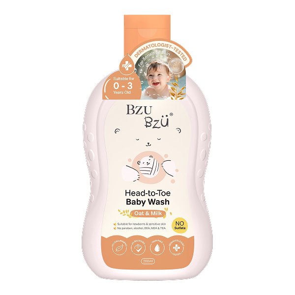 Sữa tắm & gội 2in1 cho bé BZU BZU chiết xuất yến mạch và sữa hương yến mạch 200ml