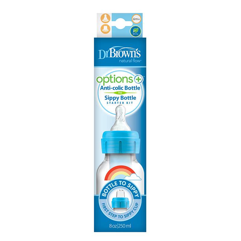 Bình sữa nhựa PP Dr. Brown's Option Plus chuyển đổi 2 giai đoạn cổ hẹp 250ml - Xanh dương