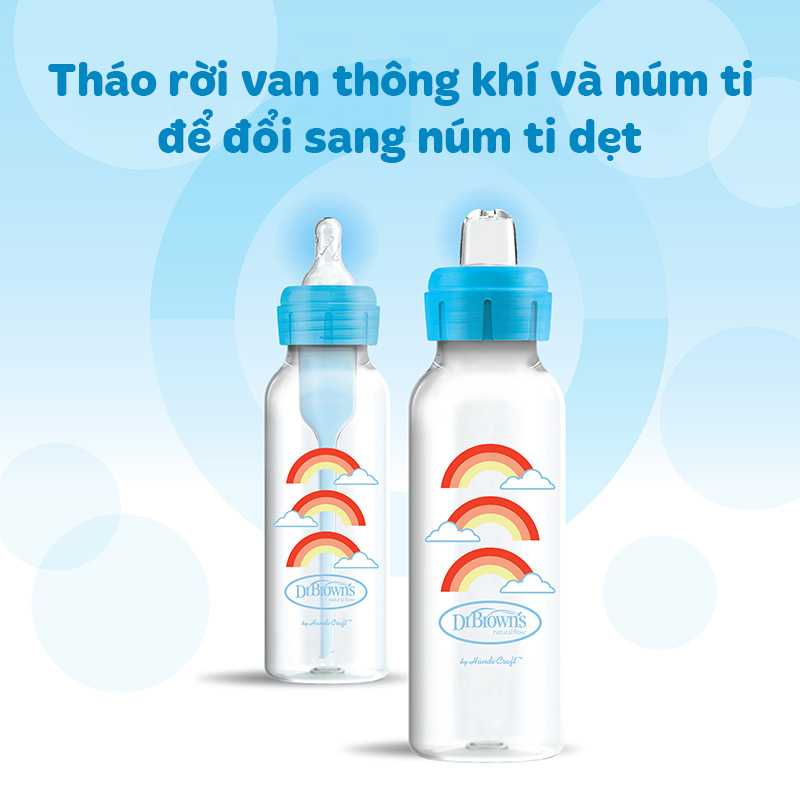 Bình sữa nhựa PP Dr. Brown's Option Plus chuyển đổi 2 giai đoạn cổ hẹp 250ml - Xanh dương