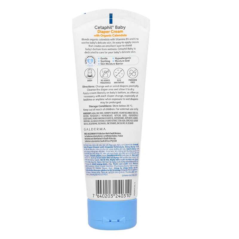 Kem làm dịu và ngừa hăm tã cho bé Cetaphil Baby Diaper Cream Calendula 70g