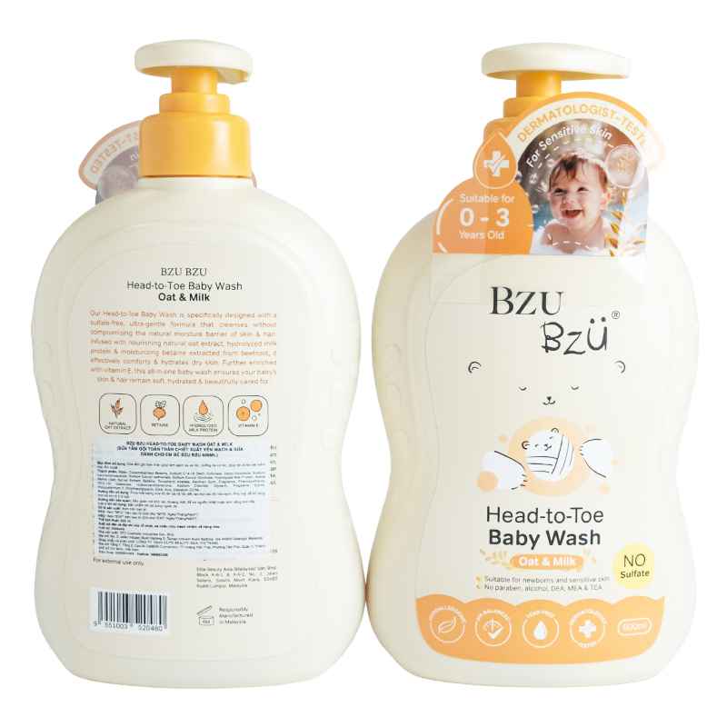 Sữa tắm & gội 2in1 cho bé BZU BZU chiết xuất yến mạch và sữa hương yến mạch 600ml