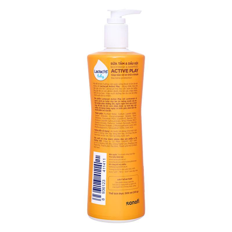 Sữa tắm & gội 2in1 cho bé Lactacyd Active Play hương tự nhiên 500ml