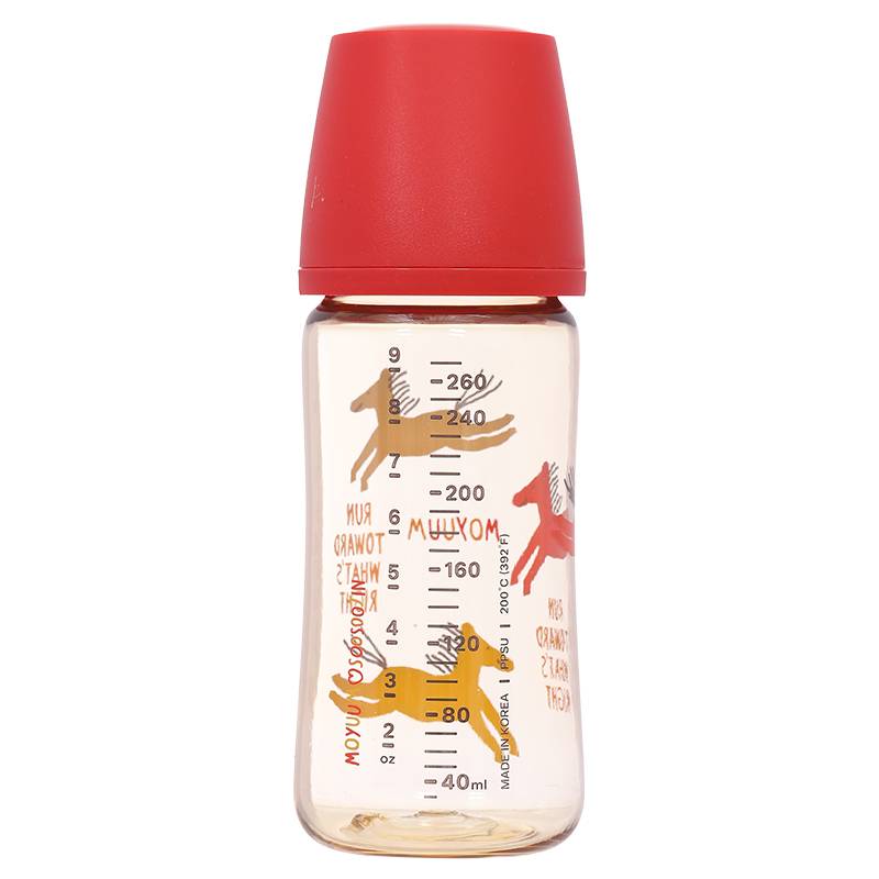 Bình sữa nhựa PPSU Moyuum All In One Bottle cổ rộng 270ml - Ngựa đỏ
