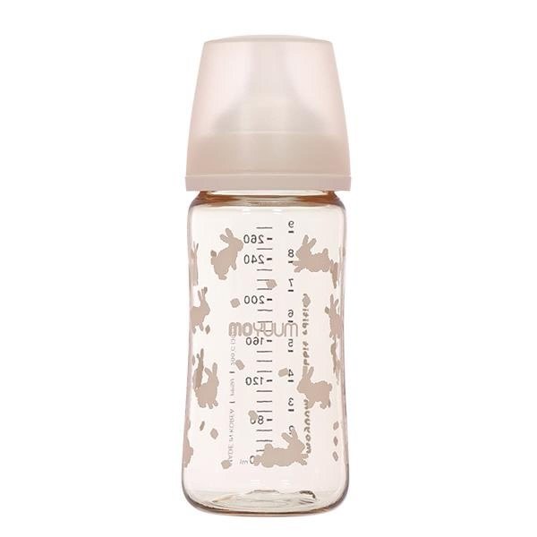 Bình sữa nhựa PPSU Moyuum All In One Bottle cổ rộng 270ml - Thỏ hồng