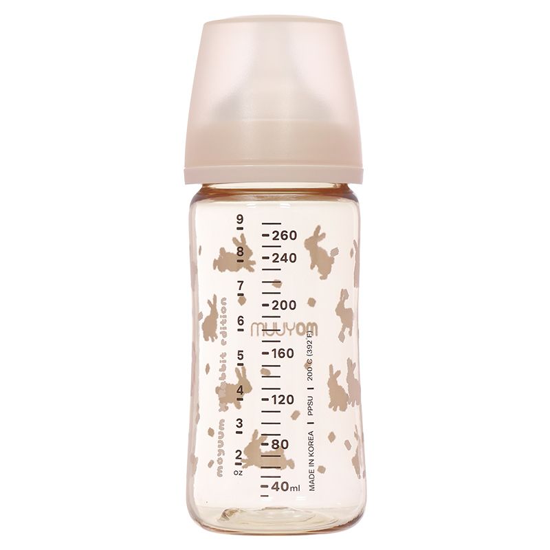 Bình sữa nhựa PPSU Moyuum All In One Bottle cổ rộng 270ml - Thỏ hồng