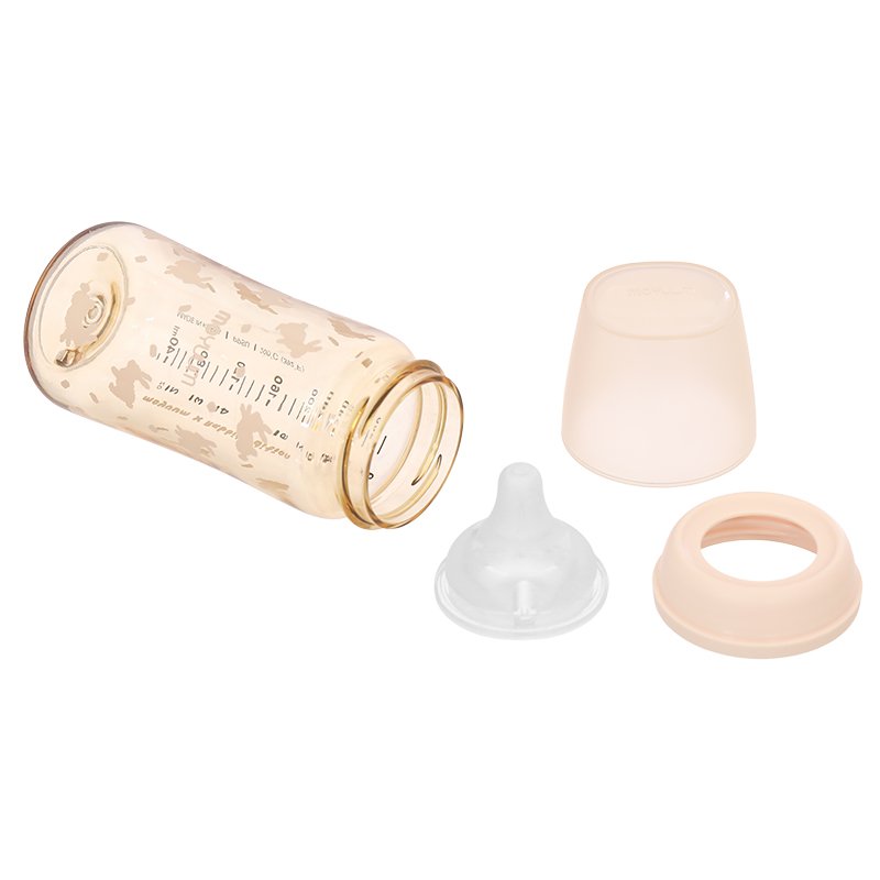 Bình sữa nhựa PPSU Moyuum All In One Bottle cổ rộng 270ml - Thỏ hồng