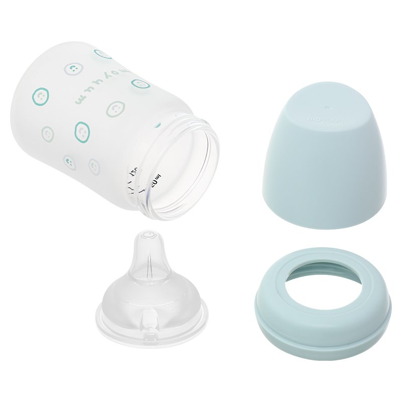 Bình sữa thủy tinh tráng silicone Moyuum cổ rộng 150ml - Mặt cười